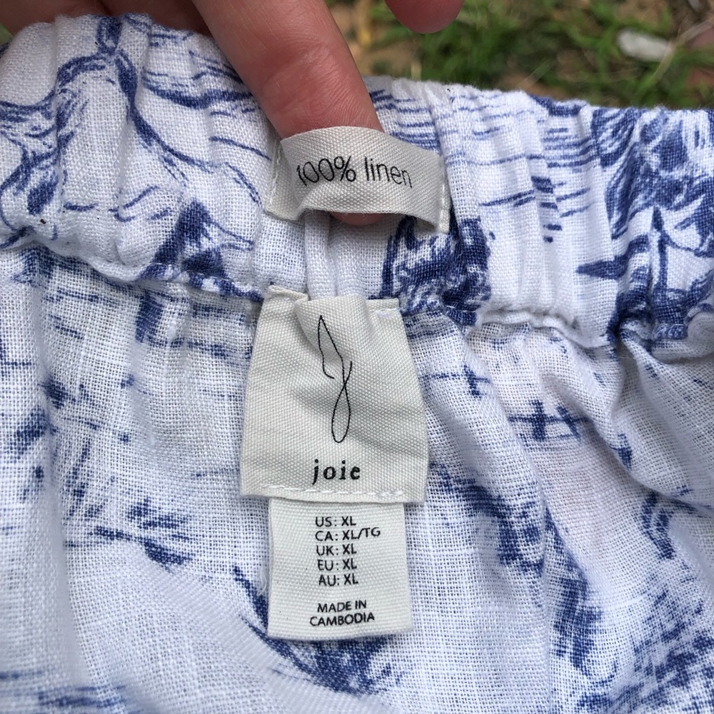Joie 100% Linen Tropical Toile Midi Skirt Size XL Pockets Blue White Beach - Picture 14 of 15
